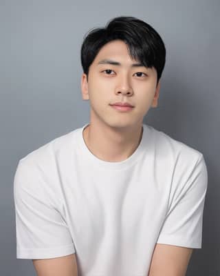 Korean actor known for his role in the drama 'The Man Who Is the King of the Jungle' posing in a white shirt on a gray background.