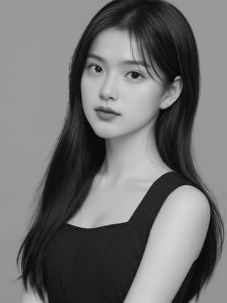 Aktris dan model Korea yang dikenal karena perannya dalam drama 'The Girl Who Lives' dengan rambut panjang dan gaun hitam.