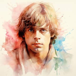 Luke Skywalker portrait by James Kennedy with a serious expression.