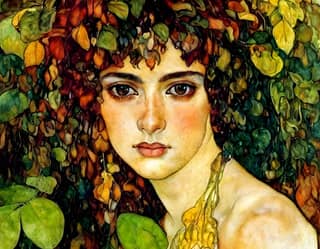 She wore a wreath of autumn leaves on her head.