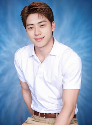 South Korean actor known for his role in the upcoming drama 'The Man Who Knew Too Much', wearing a white shirt and khaki pants.