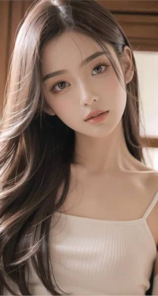 The girl is beautiful with long hair and a white top.