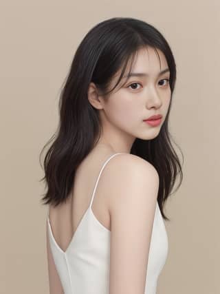 The new face of the Korean girl group has long black hair and wears a white dress.