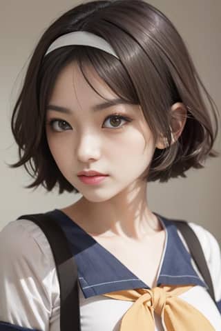 The woman has short hair and a white shirt, and she is wearing a bow on her head. She is considered the most beautiful girl in the world.