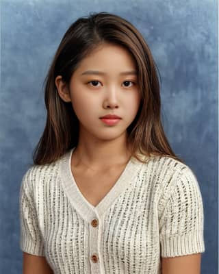 Wearing a white sweater, posing for a picture.