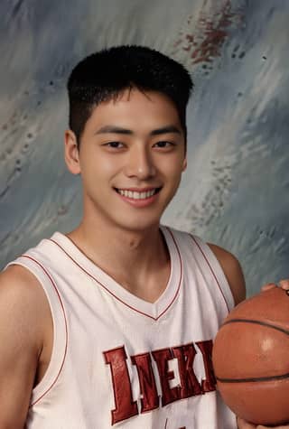 Un hombre con una camisa blanca está sosteniendo un balón de baloncesto y sonriendo.