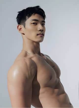 Asian male model posing in a white shirt, also shirtless, making the world a better place.
