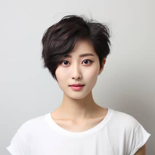 Asian short haircuts with short hair and white t-shirt.