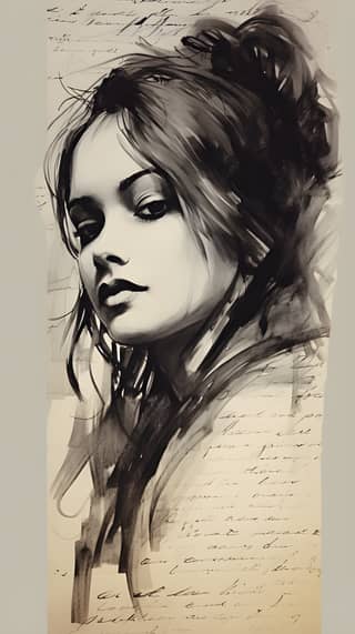 Black and white background with a face and letter.