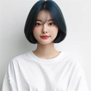 Blue hair, white t-shirt, and short black hair are the best hairstyles for short hair.