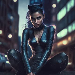 Catwoman cosplay in the rain