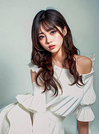 Gadis dalam pakaian putih sedang bergaya untuk berfoto.