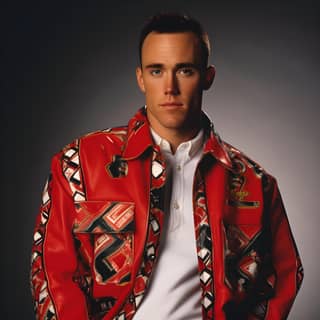 Man in a red jacket and white shirt posing for a picture.