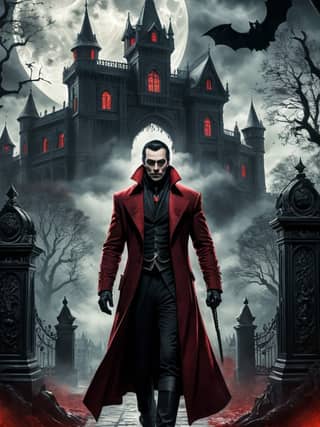 The movie poster for Dracula, featuring the dark tower.