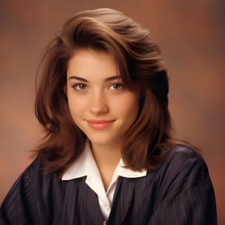 Femme aux longs cheveux bruns et à la chemise blanche, actrice.