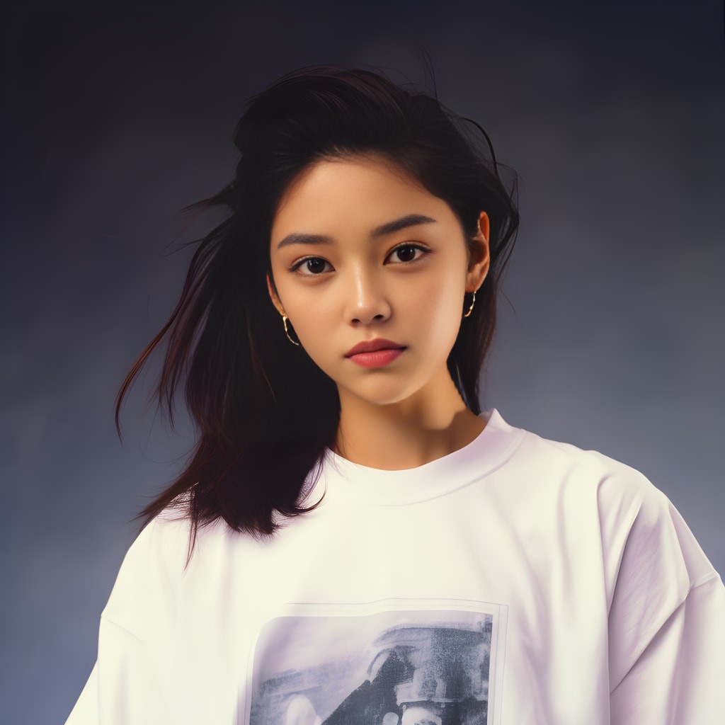 Woman with long hair wearing a white t-shirt and piercings.