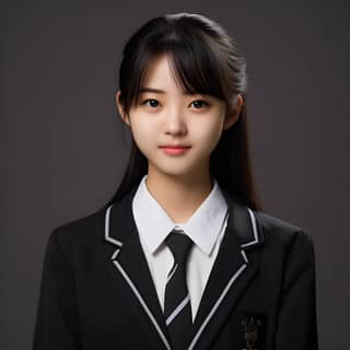 Woman posing in school uniform.