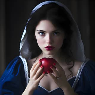 in a blue dress holding an apple. beauty and the beast wallpapers.