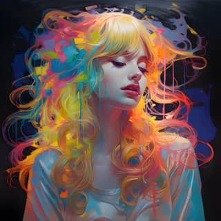 with colorful hair against different background colors.