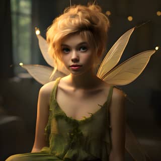 A girl dressed as a fairy with fairy wings.