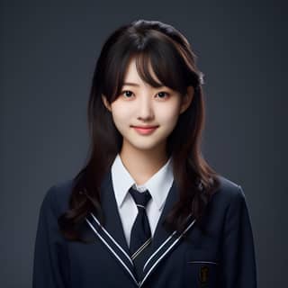 A girl in a school uniform posing for a picture played a role in a Korean drama.