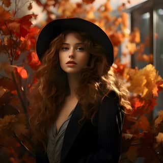 Una ragazza indossa un cappello e una giacca con lunghi capelli rossi.