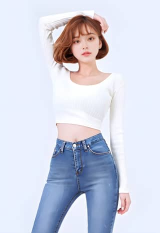 in jeans and a white top. the new jeans for women.