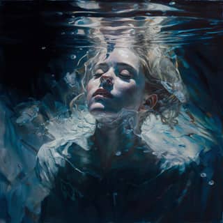 穿着一件黑色连衣裙在水下，画的艺术