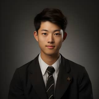 a young Korean man in a suit and tie 