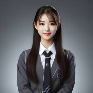 a young Korean woman in a school uniform posing for a photo