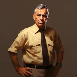 An older man in a police uniform posing for a picture.