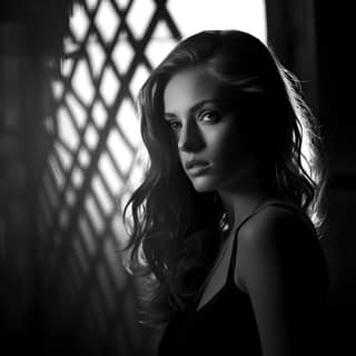 Black and white woman with long hair and a black dress posing for a picture.
