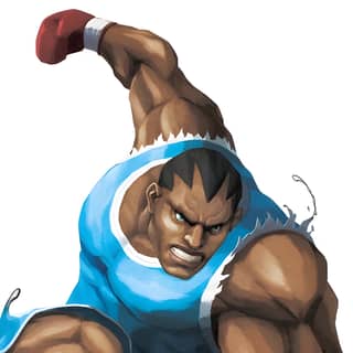 Cartone dell'abbigliamento da boxe blu e bianco nella galleria d'arte di Street Fighter x Tekken.