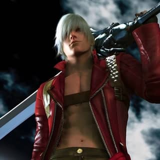 Devil May Cry 4 - Male in a red jacket holding a sword.