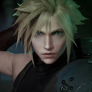 Final Fantasy VII Cloud, a person with green hair and a black top, appears in the Final Fantasy VII Remake.