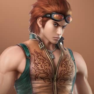 Male character with red hair and glasses wearing a leather vest and goggles, featured in our Tekken 7 gallery showcasing official character designs and concept art.