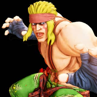 Street Fighter IV - PNG. Una estatua con cabello amarillo.