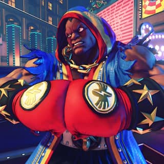 Street Fighter V screenshot featuring a person in a red and blue outfit, alongside a screenshot from the game Overwatch.