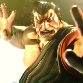 Street Fighter x Tekken trailer featuring a person painted like a demon, showcasing the new game for Nintendo Switch.