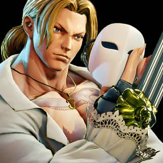 The King of Fighters 14, bu dövüş video oyununda kılıç kullanan ve beyaz maske takan bir anime karakterini içermektedir.