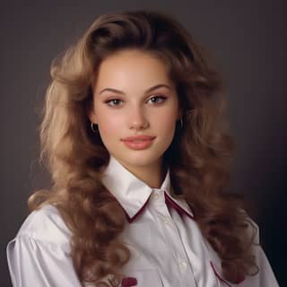 Woman with long hair wearing a white shirt and red tie.