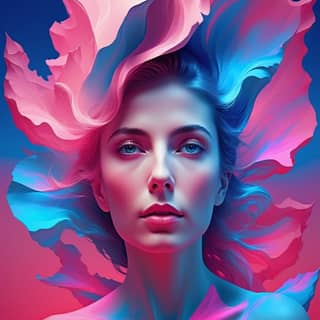 with blue and pink hair.