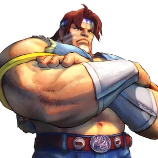 Büyük göğüslü ve kolu bandajlı bir kişi. Karakter tasarımlarını, konsept sanatını ve promosyon resimlerini içeren Street Fighter x Tekken sanat galerisi.