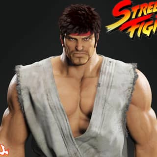 Ryu di Street Fighter si mette in posa per una foto con una maglietta in Street Fighter IV Arcade Edition e Street Fighter II.