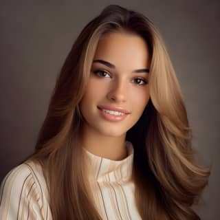 woman with long hair and a white shirt posing for a picture.