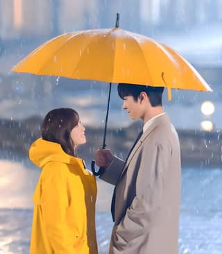 A woman standing under an umbrella in the rain.