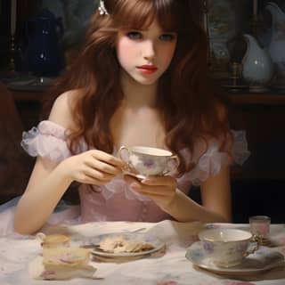 Princess Daisy having a tea party Painted by John William Waterhouse