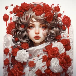 poupée russe avec beaucoup de roses rouges et blanches only white and red