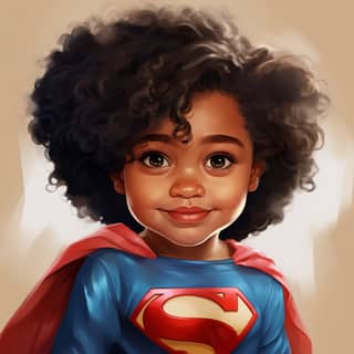 a little toddler african american girl version of superman cartoon illustration