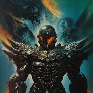 metal warrior wings wet planet battles space hard armor futuristic desolate confrontation luminous